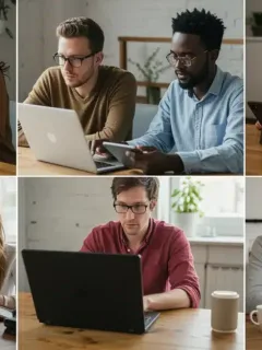 Adult learners engaged in online bachelor's degree studies for career change