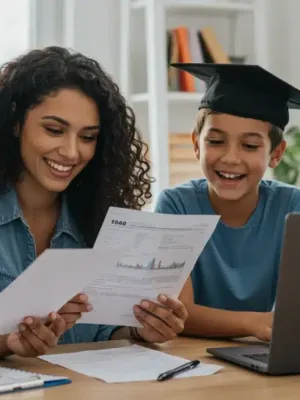 Family reviewing tax documents for education credits 2026