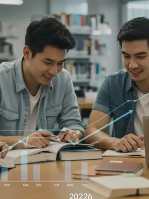 Students preparing for 2026 graduate school admissions in the US, utilizing competitive strategies.