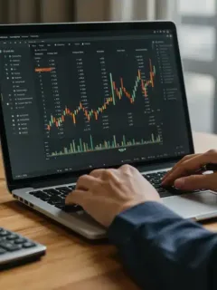 Financial professional analyzing 401(k) contribution data on a laptop