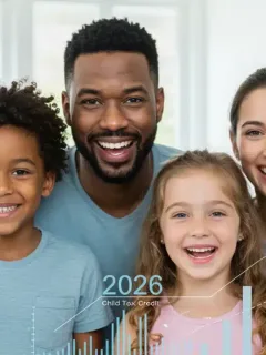 Smiling family with children, symbolizing financial relief from Child Tax Credit 2026.