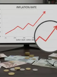 Financial charts indicating a 3.5% inflation forecast for early 2026, with investment tools.