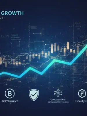 Growth of robo-advisors with digital charts and five platform logos.