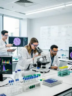 Diverse students working in a modern STEM laboratory