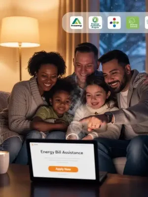 Family in a warm home, symbolizing relief from utility bill stress with LIHEAP 2026 assistance.