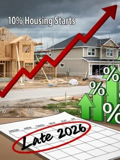 Graph showing falling housing starts and rising mortgage rates for late 2026