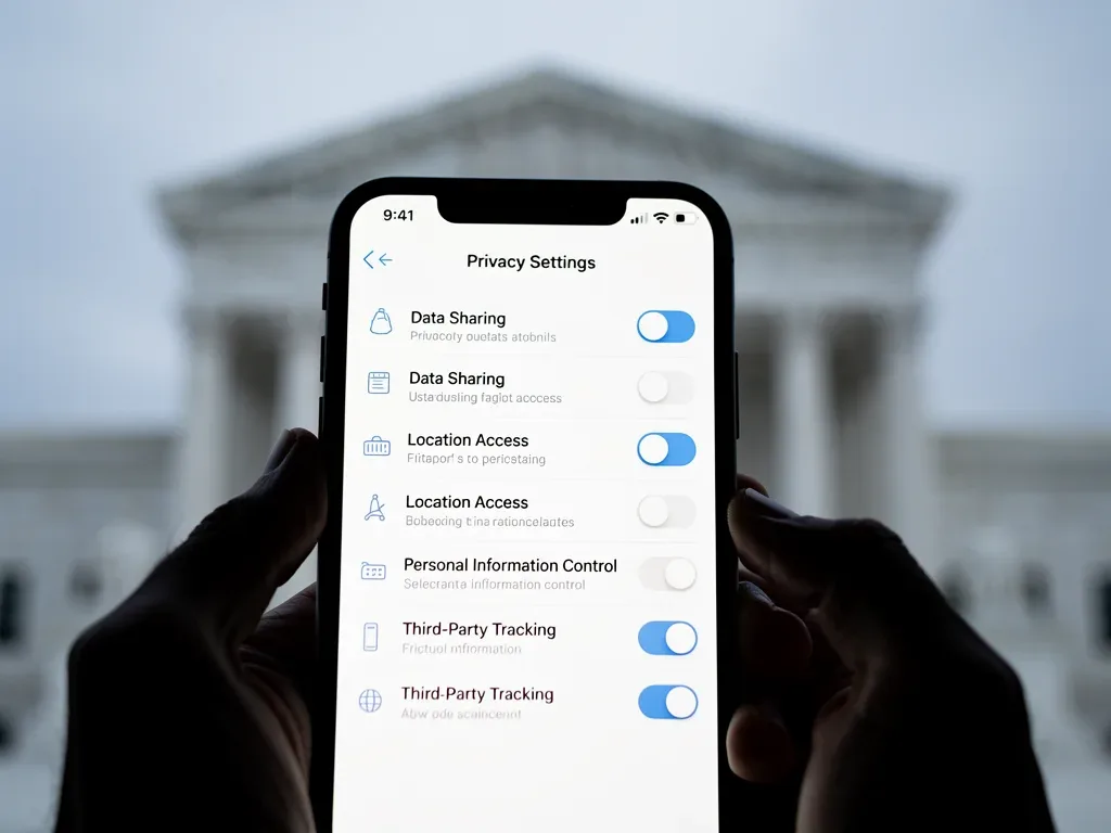 Smartphone privacy settings with Supreme Court backdrop