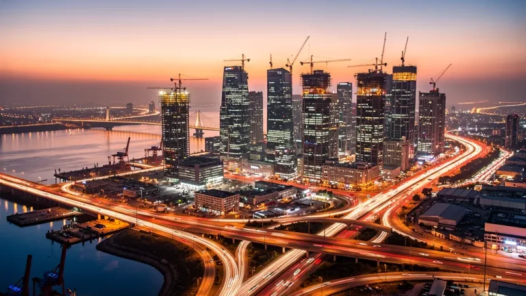 Aerial view of a city under construction, symbolizing infrastructure development.