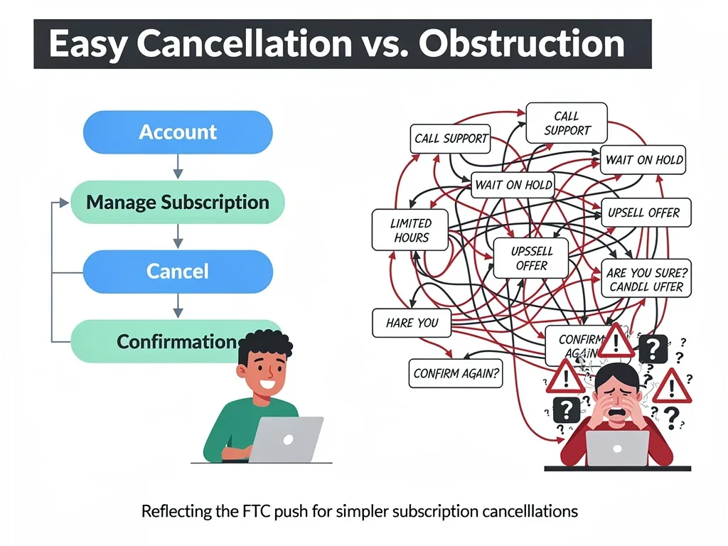 Simplified flow chart for easy subscription cancellation, demonstrating FTC regulation goals.