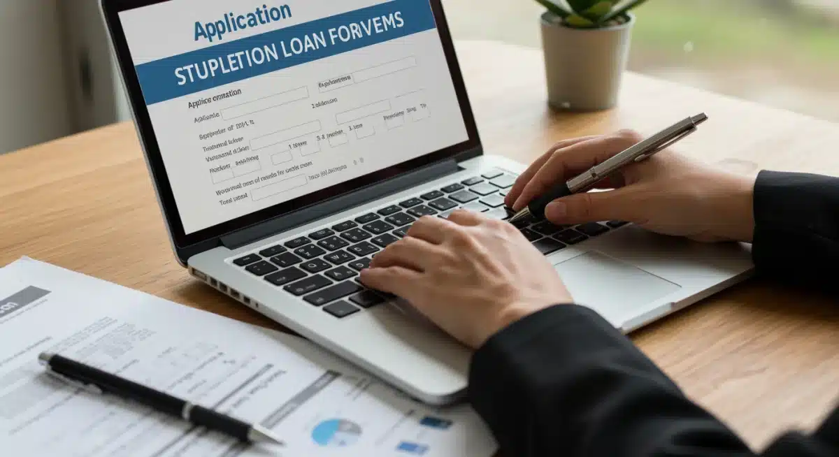 Person completing an online application for student loan forgiveness.