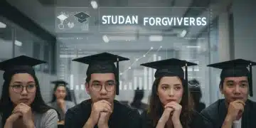 Students reviewing student loan forgiveness information on a tablet, symbolizing financial planning.