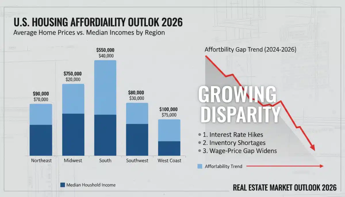 Infographic comparing U.S. housing prices and median incomes, illustrating housing affordability challenges.