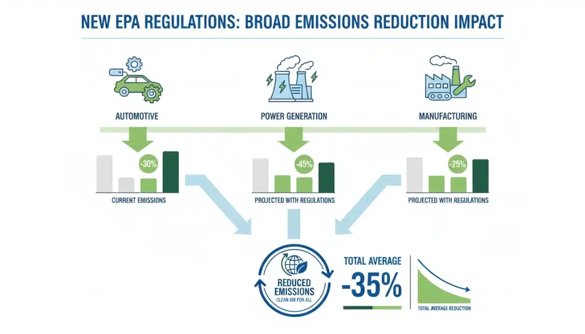 Infographic showing industries reducing emissions due to EPA's 2026 standards