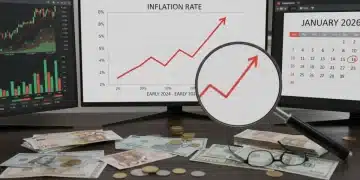Financial charts indicating a 3.5% inflation forecast for early 2026, with investment tools.