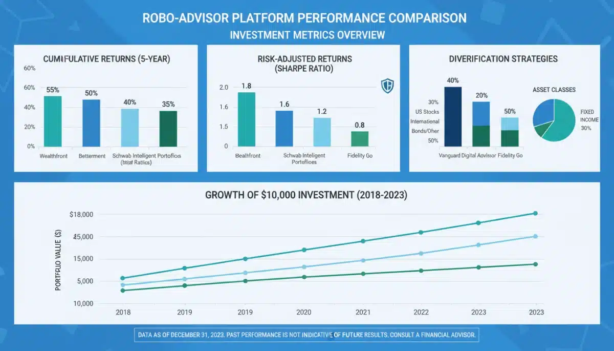 Infographic comparing robo-advisor performance metrics.
