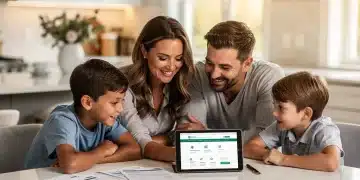 Family reviewing 529 plan updates for 2026 on a tablet, discussing education savings.