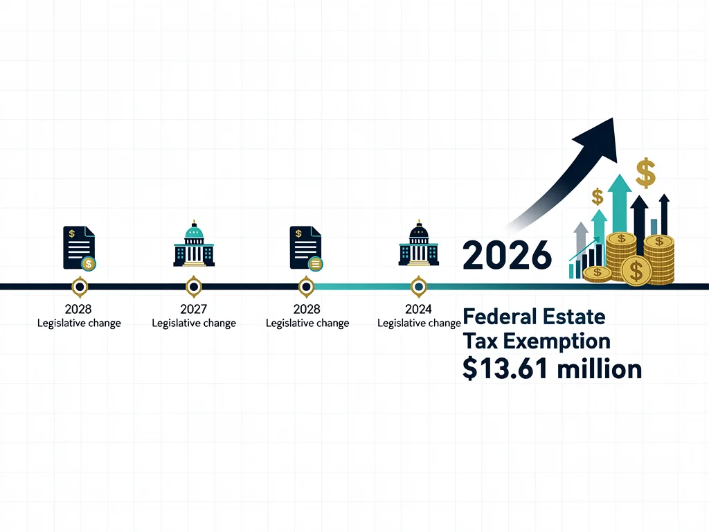 Infographic illustrating the federal estate tax exemption limit timeline and projected increase for 2026.