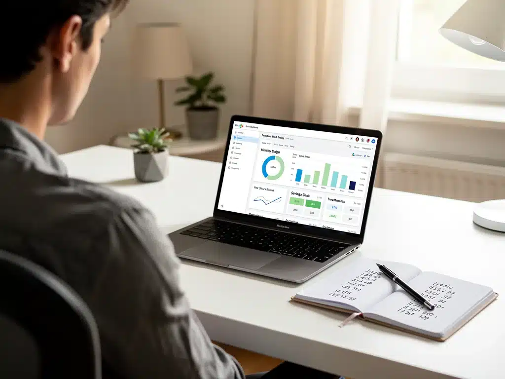 Person reviewing financial plan on laptop for retirement