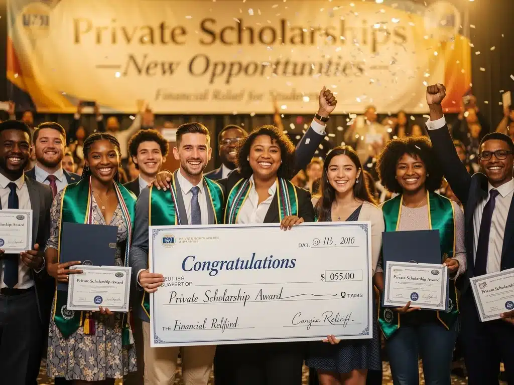 Students celebrating academic success with private scholarships