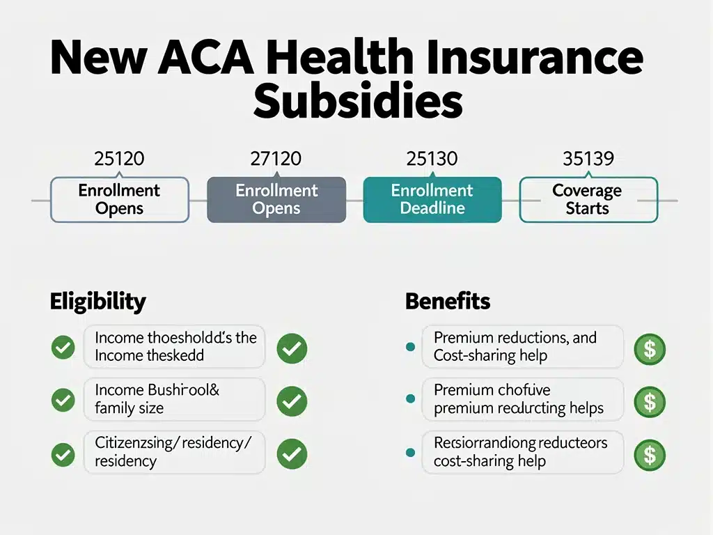 Infographic detailing ACA health insurance subsidy eligibility and deadlines