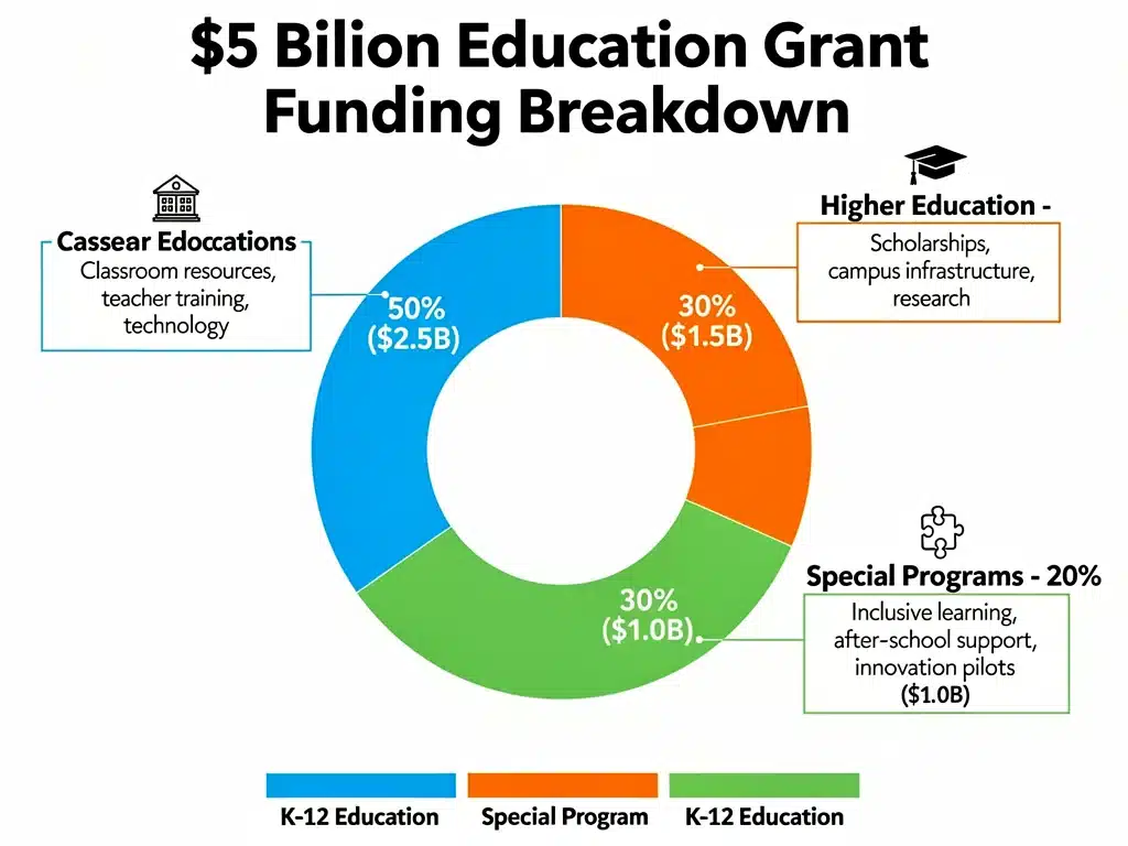Infographic showing allocation of billion education grants across sectors.