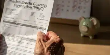 Hand holding PBGC pension statement with 2026 calendar and piggy bank