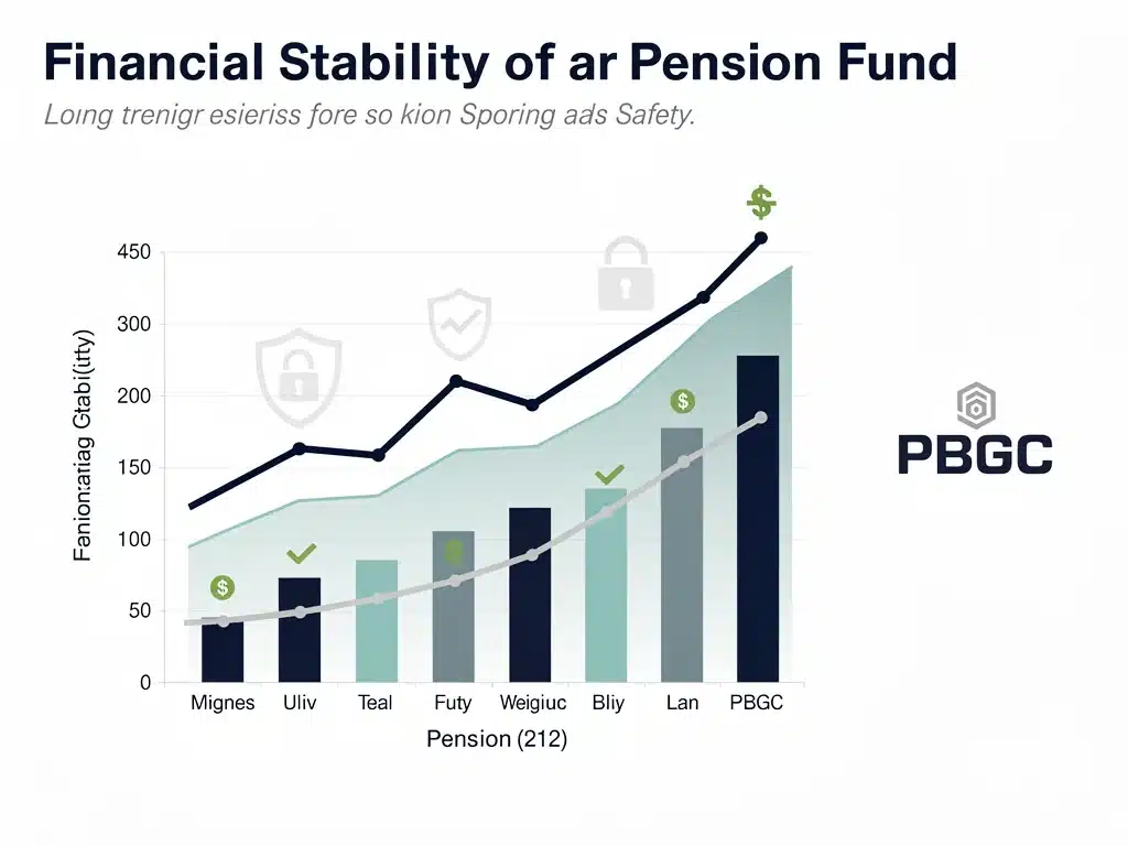 Infographic showing stable pension fund growth with PBGC logo