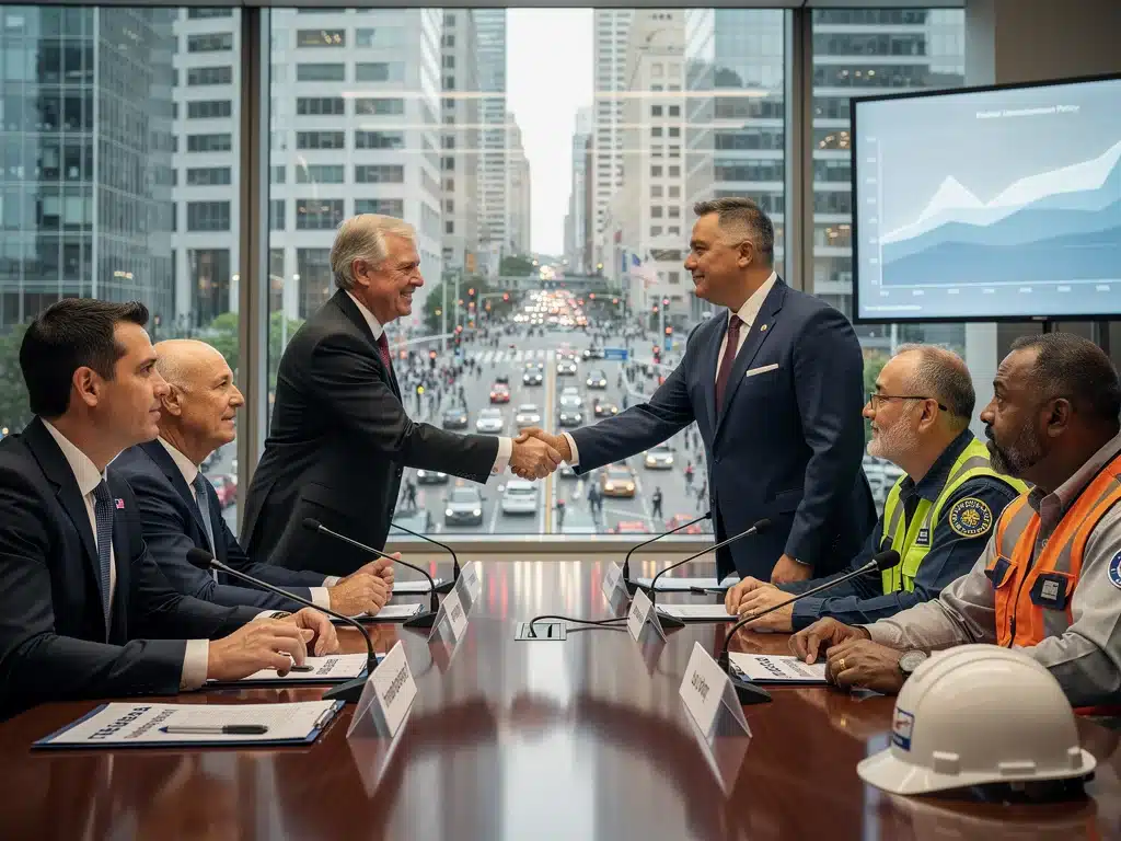 Government and labor officials discussing unemployment policy