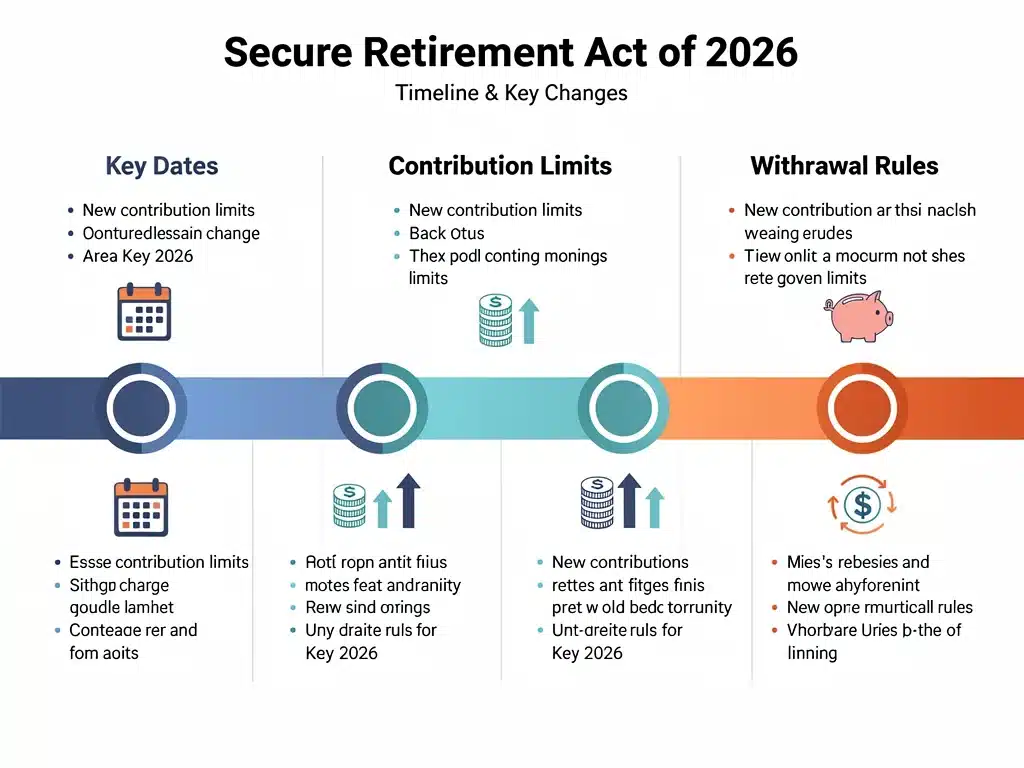 Infographic detailing Secure Retirement Act 2026 timeline and changes