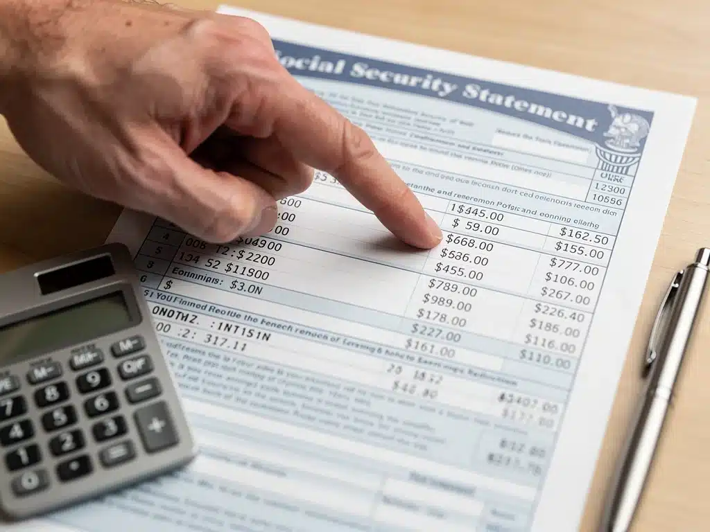 Detailed view of Social Security statement, highlighting earnings limit implications